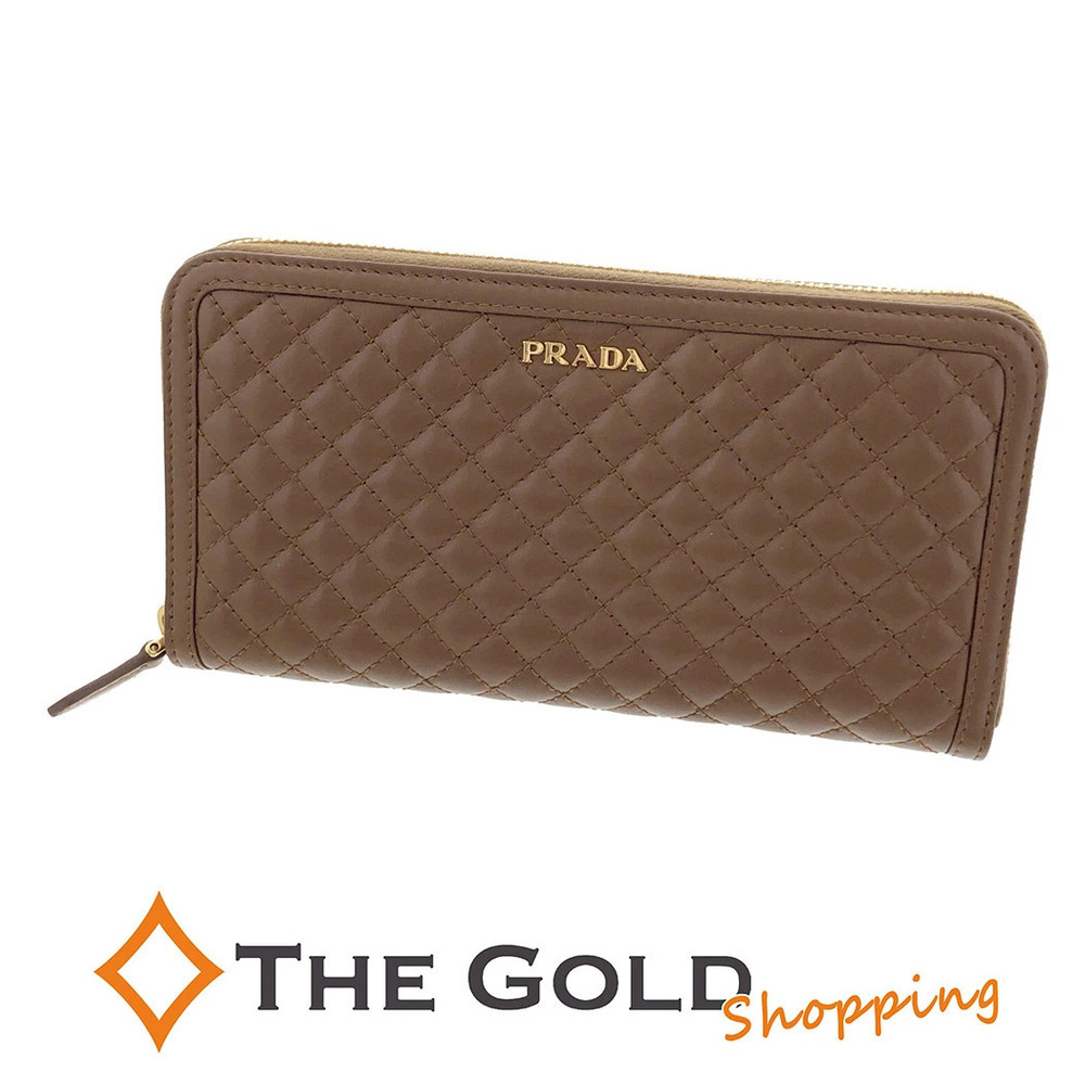 Prada Round Zip Long Wallet Soft Calf Leather Quilted Brown
